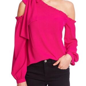 Ruffled Asymmetric Long Sleeve Cold Shoulder Blouse